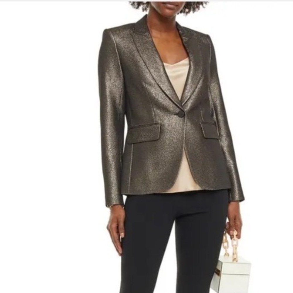 VERONICA BEARD Metallic Bronze Lame Cutaway Dickey Jacket Blazer Size 00